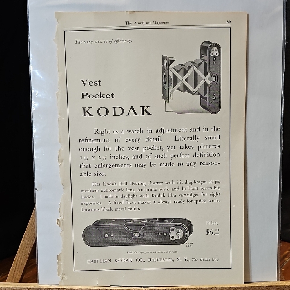 Kodak Vest Pocket Camera Ad with Black and White Design